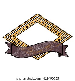 color pencil heraldic diamond shape stamp with decorative ribbon and dots vector illustration