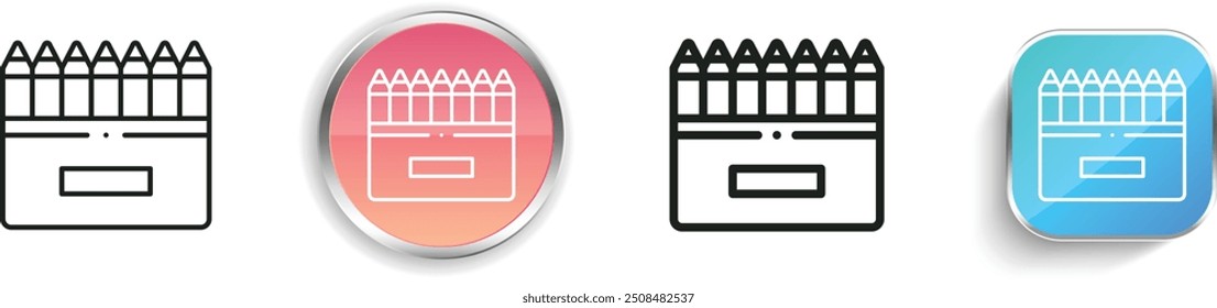 Icono de lápiz de color. Diseño de estilo lineal delgado, regular y de Botón aislado sobre fondo blanco