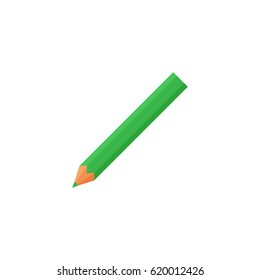 Color pencil on white background vector concept. Drawing illustration in modern flat style. Color picture for design web site, web banner, printed material. Green pencil icon. 