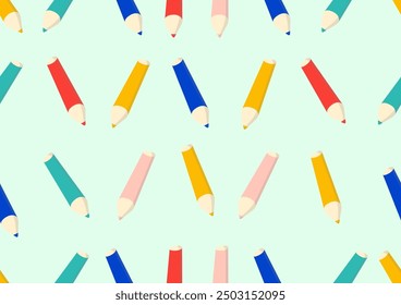 Color pencil seamless pattern on a green background. For cards, frames, posters, book covers, textiles, wallpaper, wrapping and fabric. 