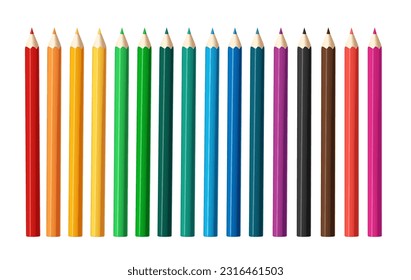 Diseño vectorial de conjunto de lápiz de color. Colección de plumas coloreadas y puntiagudas aisladas en fondo blanco. Dibujo y esbozo de ilustración vectorial.