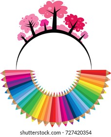 color pencil and tree icon