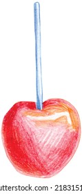 color pencil vector red apple on a stick