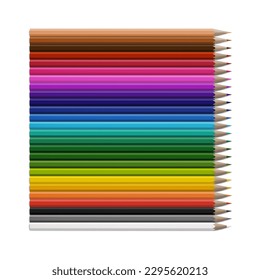 color pencils 3d set. School drawing, painting, sketching stationery realistic vector illustration on white backgound. Colour wooden stick crayon mockup for office supplies