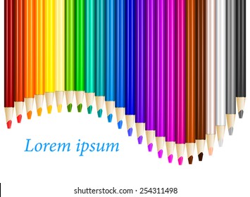 Color pencils in arrange in color row with copyspace. Vector illustration