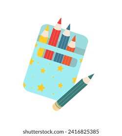 Color Pencils. Box. Vector on isolated white background.