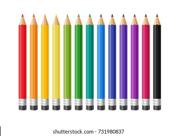Color pencils. Colorful art pencils collection. Isolated vector illustration in realism style