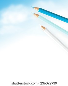 Color pencils drawing blue cloudy sky vector