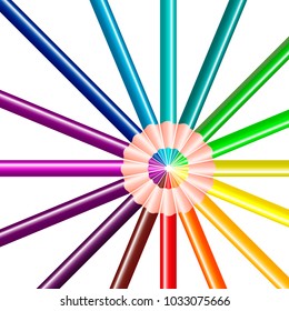 Color pencils in the form of a circle. Color pencils background. Spectrum color. Vector illustration, EPS10.