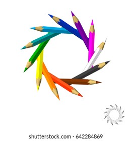 Color pencils frame. Isolated on white background. Vector colorful illustration.