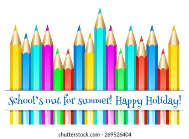 Color pencils. Happy summer holidays! Vector illustration.