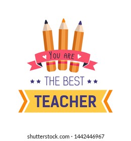 Color pencils isolated icon teachers day literacy and education vector writing school worker appreciation greeting emblem or logo professional holiday knowledge lesson and subject stationery