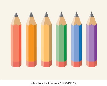 Color pencils isolated on beige background. Vector illustration