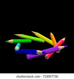 Color pencils. Isolated on black background. Vector colorful illustration. 