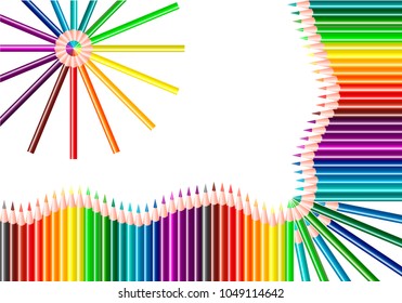 Color pencils isolated on white background. Pencils of rainbow colors. Spectrum color. Vector illustration, EPS10.