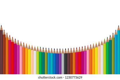 Color pencils located arc on a white background. Vector illustration