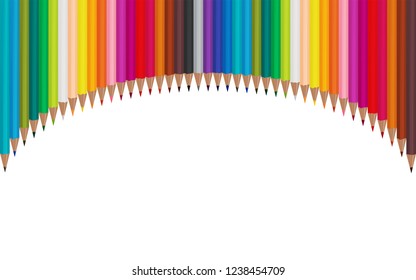 Color pencils located arc on a white background. Vector illustration