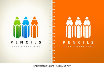 Color pencils logo vector. Design creativity and learning. Education symbol.