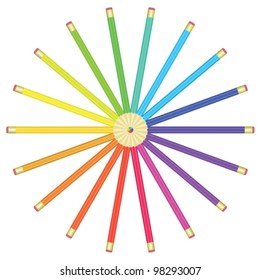color pencils lying by circle vector illustration