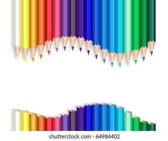 Color pencils making a wave over white