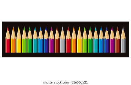Color pencils on a black background