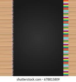 Color pencils on black background. Back to school concept for web, banners and creative design. Vector illustration