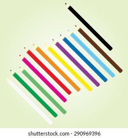 color pencils on green background