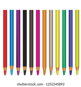 Color Pencils on Vector background with realistic 3D wooden colorful colored pencil. Vector of color pencil on white background. Vector illustration.