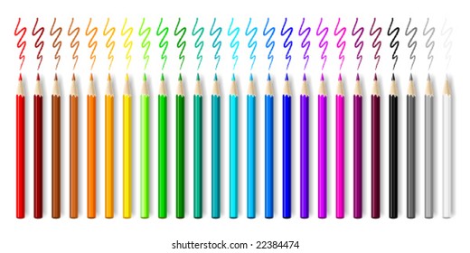 Color pencils on white background (row composition).