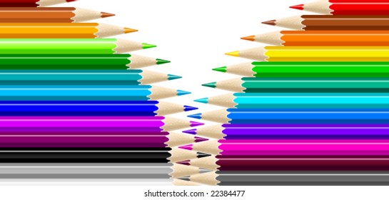 Color pencils on white background (zipper composition).