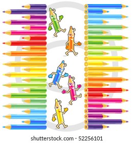 Color pencils and posing pencil men cartoon characters