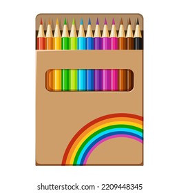 Color pencils rainbow style, scale  color pencils box vector illustration on white background 