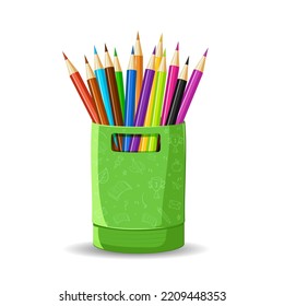 Color pencils rainbow style, scale  color pencils in a case vector illustration on white background 