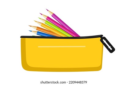Color pencils rainbow style, scale  color pencils in pencil bag vector illustration on white background 
