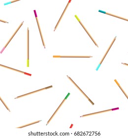 Color pencils seamless pattern on white background. Back to school concept for web, banners and creative design. Vector illustration