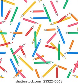 Color pencils seamless pattern. Preschool supply, art stationery doodle collection. Education, back to school concept. Vector illustration isolated on white background