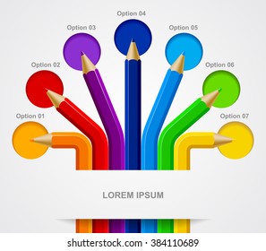 Color pencils semicircle template isolated on white background. Fan rainbow distorted color pencils. Vector illustration