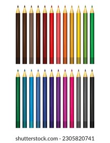 Color pencils set. 24 colored pencils. Vector illustration