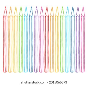 Color pencils set hand drawn vector doodle illustration. Outline crayons collection isolated over white background.