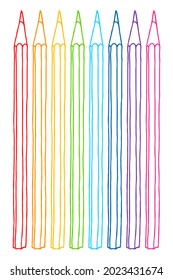 Color pencils set hand drawn vector doodle illustration. Outline crayons collection isolated over white background.