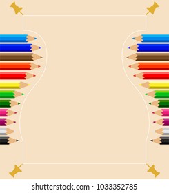 Color Pencils Set with Push Pin Vector Illustration