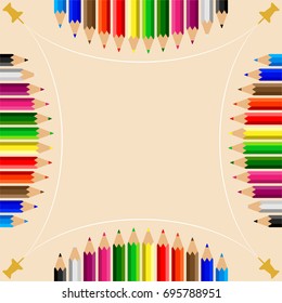 Color Pencils Set with Push Pin Vector Illustration
