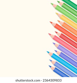 Color pencils set vector, rainbow pastel style on cream background, Vector Illustration