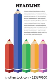 Color pencils vector background design isolated on white with copy space