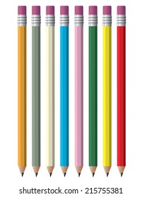 color pencils vector illustration with different colors and eraser