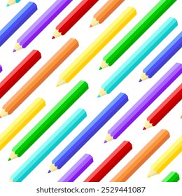 Color pencils vector seamless pattern. Stylized colorful crayons on white background.