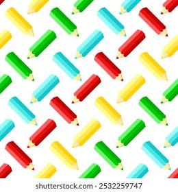 Color pencils vector seamless pattern. Stylized colorful crayons on white background.