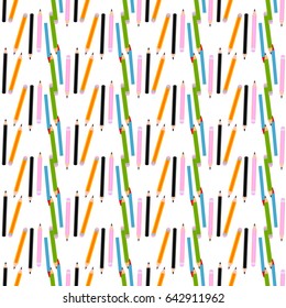 Color pencils Vector Seamless Pattern. Children funny Paper for Scrapbook, craft, planners, stickers.