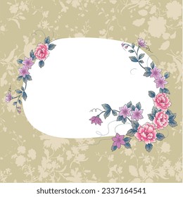 Color peony luxury vintage card. Vector drawing.