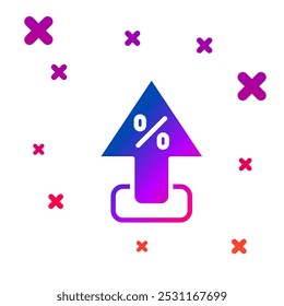 Color Percent up arrow icon isolated on white background. Increasing percentage sign. Gradient random dynamic shapes. Vector